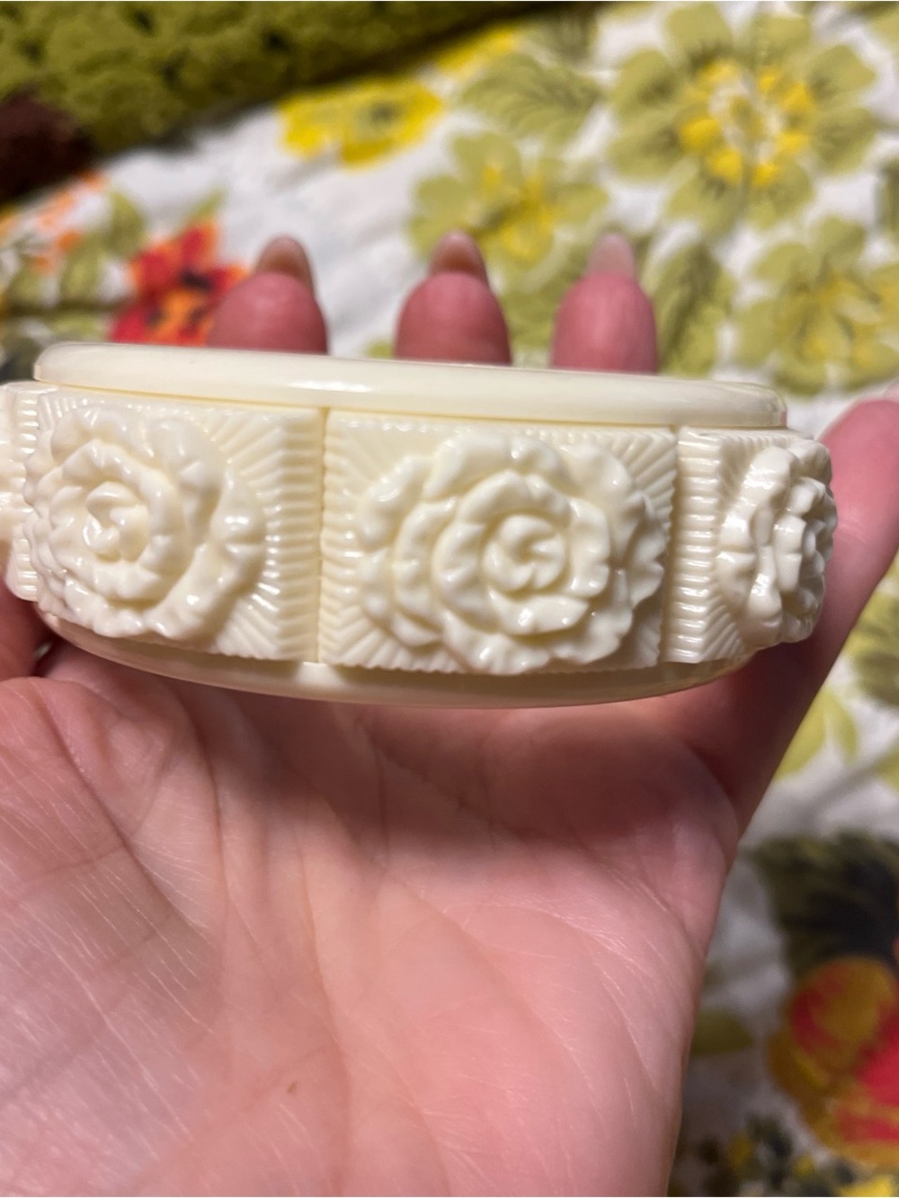 Cream Floral Resin Decorative Trinket Box